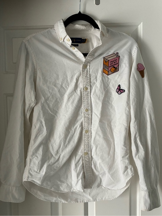 Ralph Lauren Tops - Ralph Lauren White Oxford Button-Down Shirt with Pink Patch Accents
